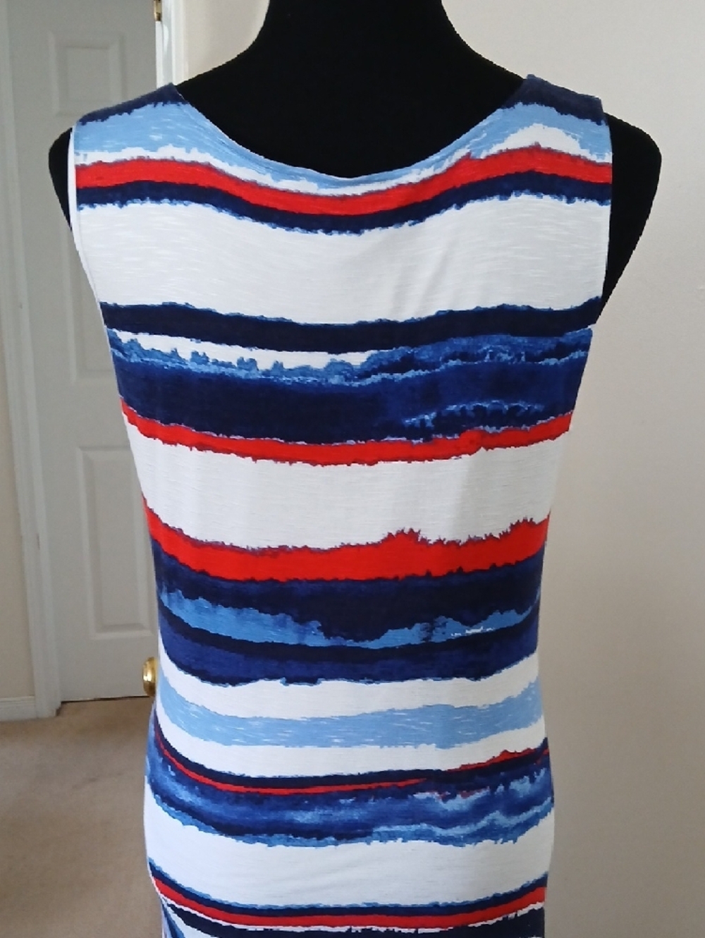 Tribal Sleeveless Maxi Dress in White, Blue & Red Stripes - Picture 8 of 14